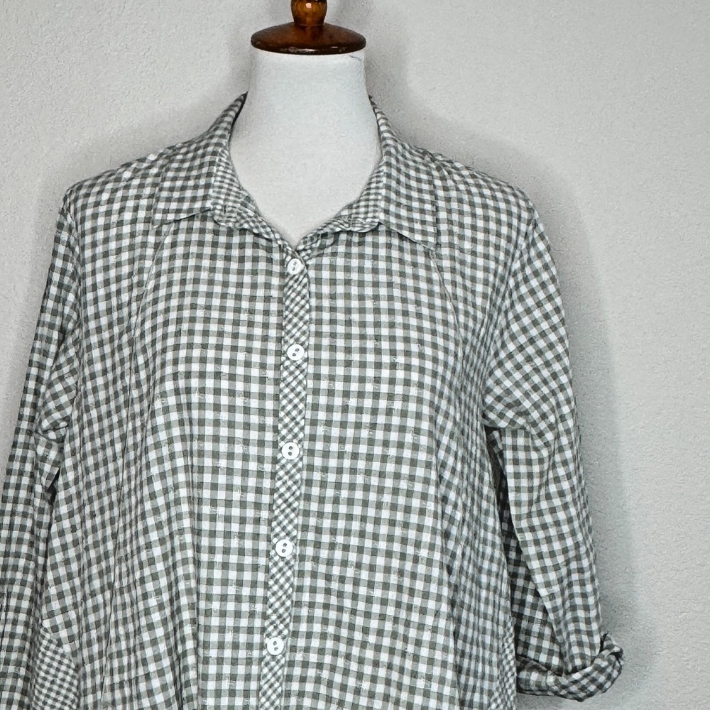 HABITAT Clothes to Live In Tunic Blouse Top SMALL Sage Green‎ Gingham Lagenlook - Picture 2 of 9